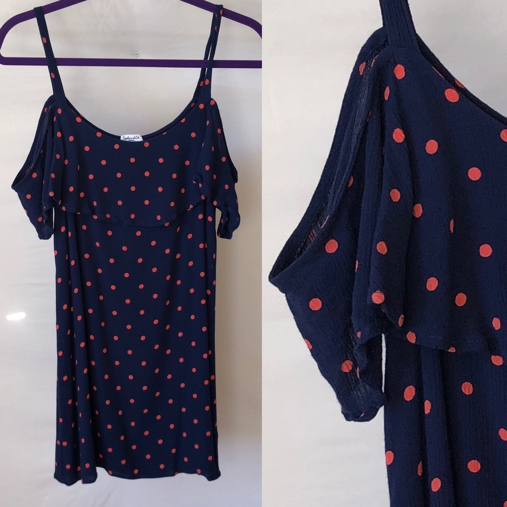 Splendid Polka-Dot Ruffle Off-Shoulder Mini Dress